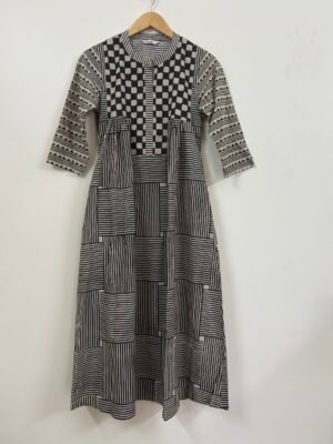 Black-White Handblock Printed Dress