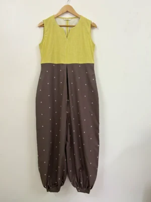 Brown - Yellow Pleated Jumpsuit