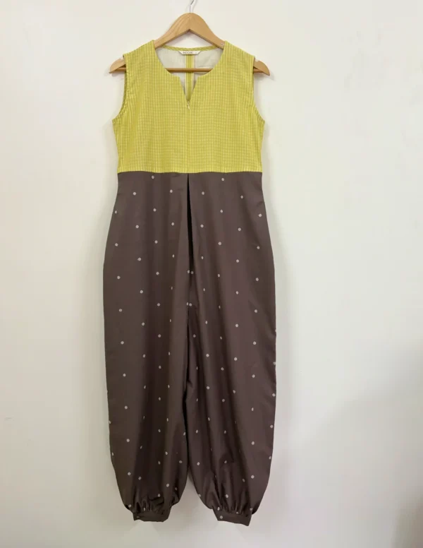 Brown - Yellow Pleated Jumpsuit