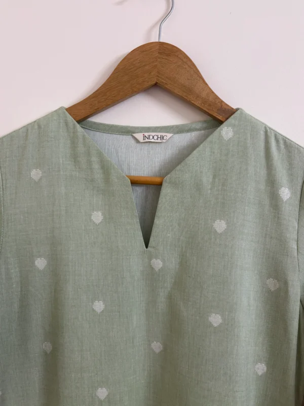 Sea Green Heart Woven Kurta Set