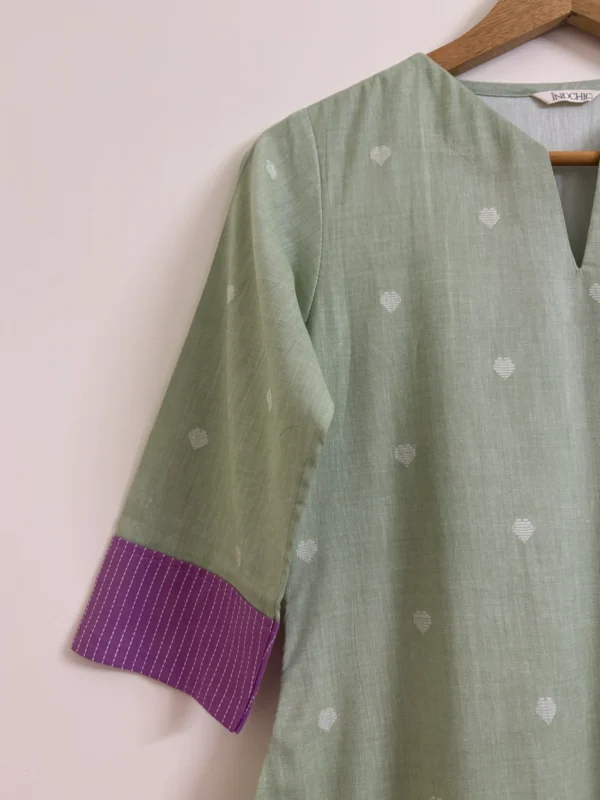 Sea Green Heart Woven Kurta Set