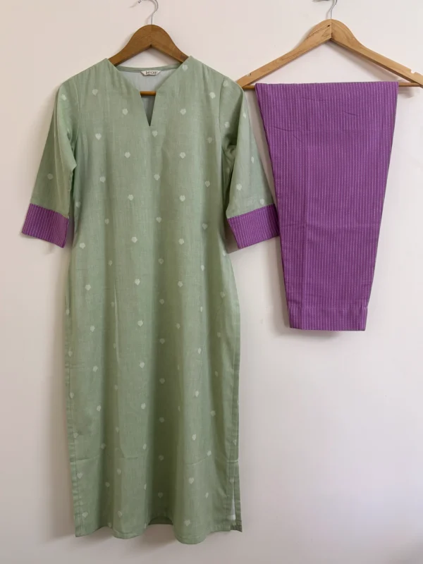 Sea Green Heart Woven Kurta Set