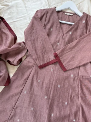 Mauve-Brown Mul Chanderi Set