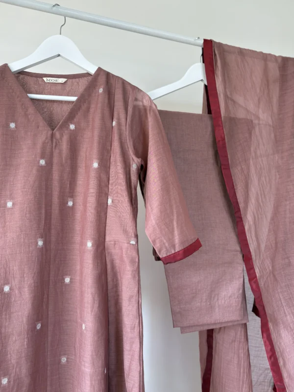 Mauve-Brown Mul Chanderi Set