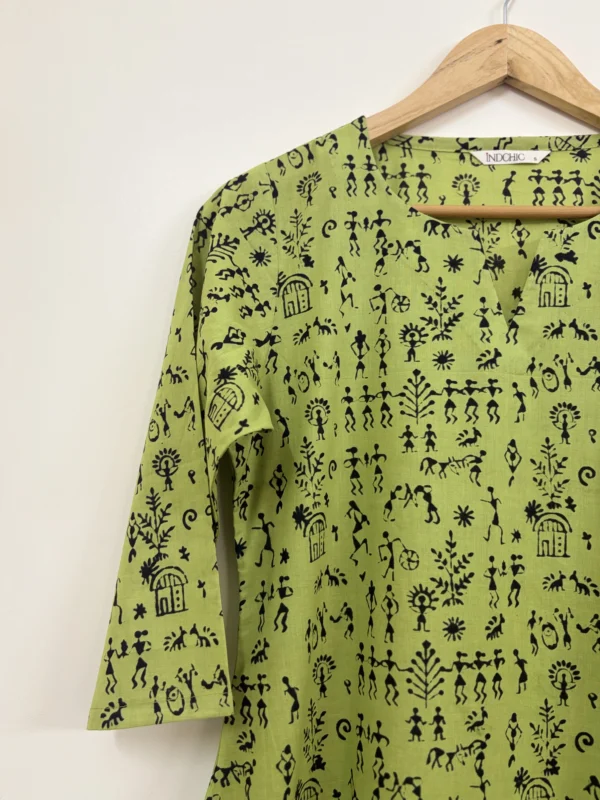 Green Handblock Print Stick Figure Co-ord Set