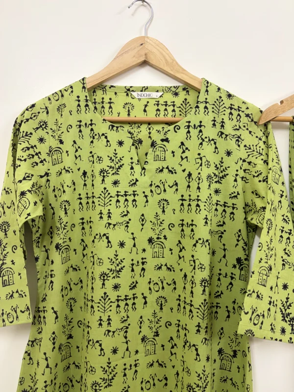 Green Handblock Print Stick Figure Co-ord Set