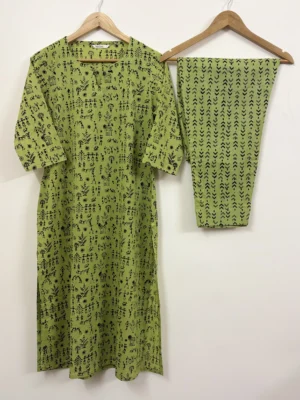 Green Handblock Print Stick Figure Co-ord Set