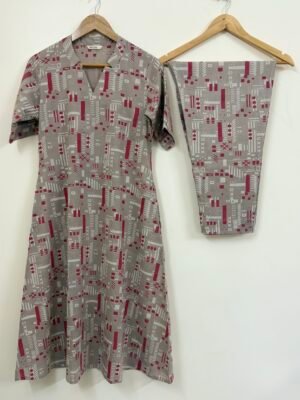 Grey - Red Handblock Print Co-ord Set