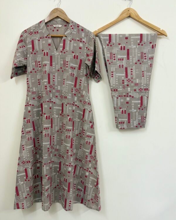 Grey - Red Handblock Print Co-ord Set