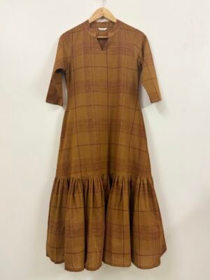 Brown - Burgundy Checks Dress