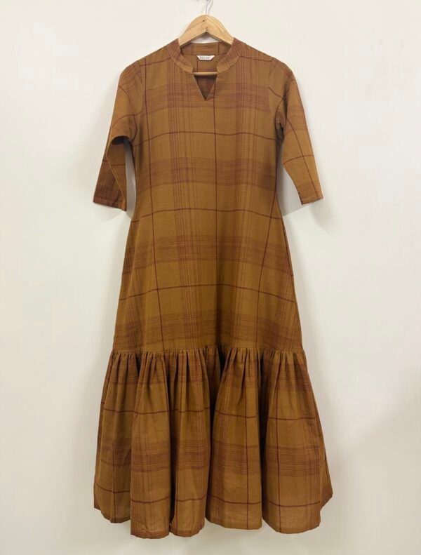 Brown - Burgundy Checks Dress