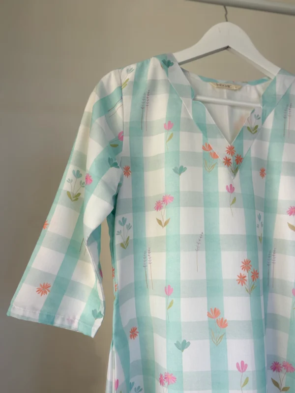 Pastel Green Floral Checks Kurta Set