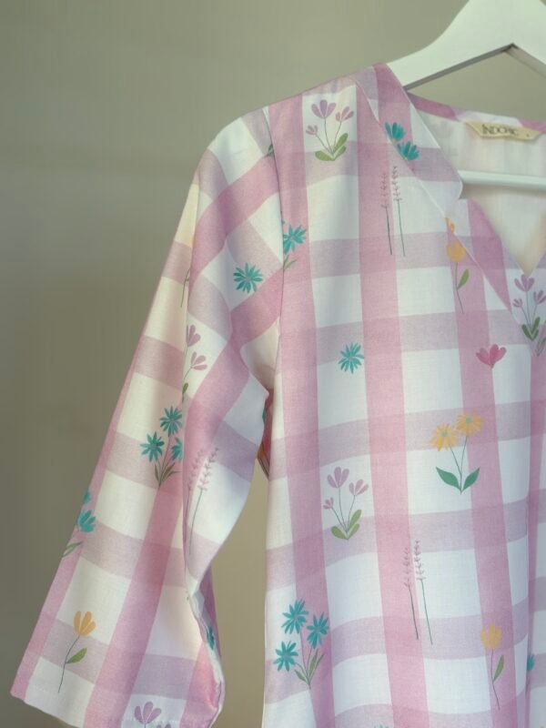 Pastel Pink Floral Checks Kurta Set