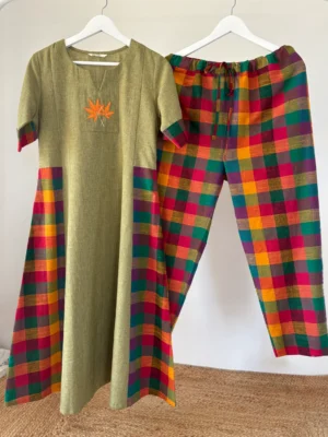 Cardamom Green - Madras Checks Kurta Set