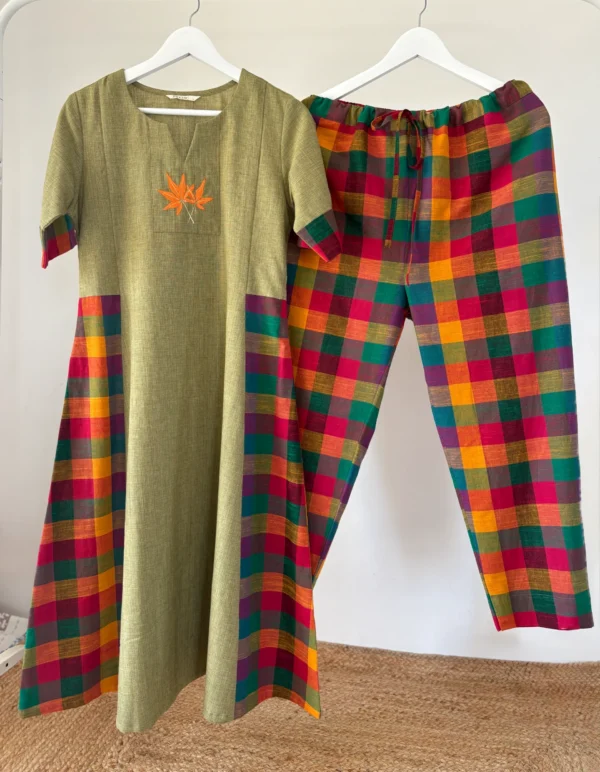 Cardamom Green - Madras Checks Kurta Set