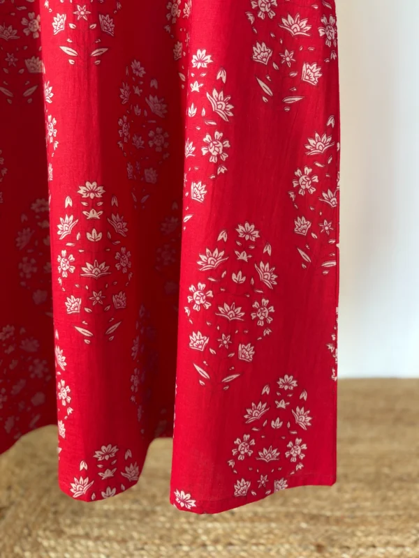 Red Handblock Printed Set - Kota doriya dupatta