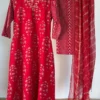 Red Handblock Printed Set - Kota doriya dupatta