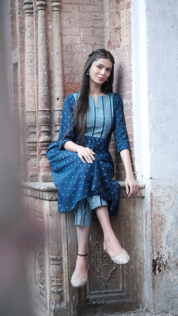 Indigo Handblock Print Kurta Set