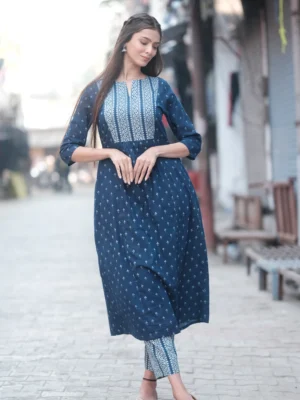 Indigo Handblock Print Kurta Set