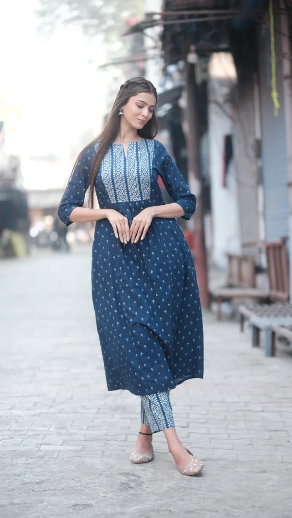 Indigo Handblock Print Kurta Set