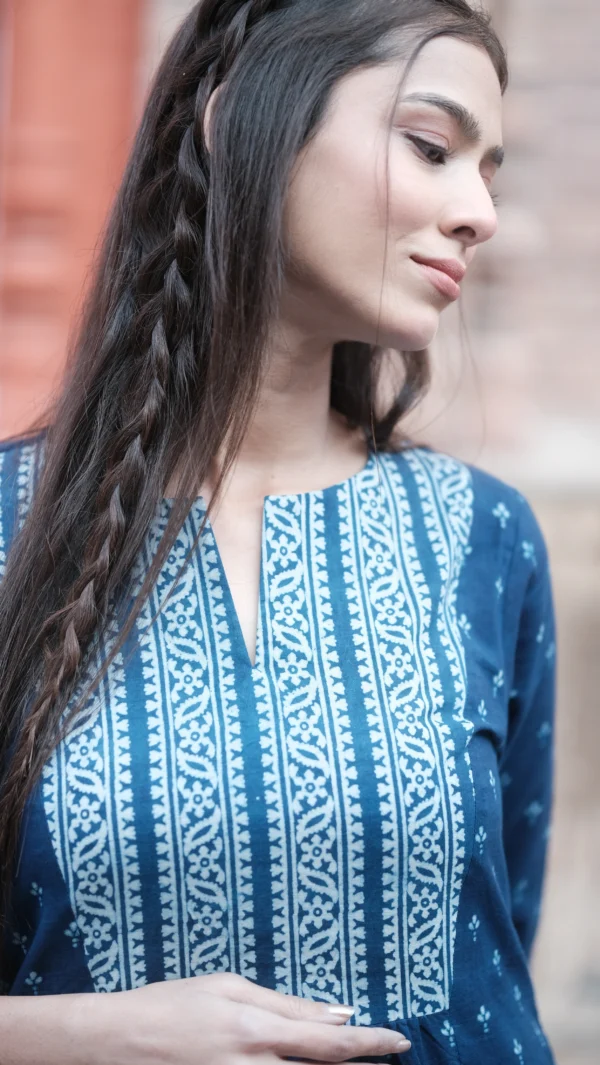 Indigo Handblock Print Kurta Set