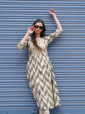 Grey - Off White Kurta Set