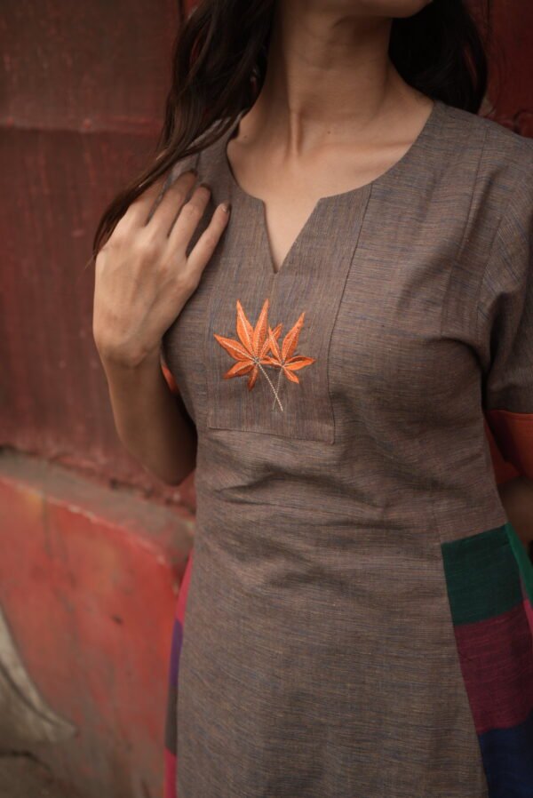 Grey - Violet Madras Checks Kurta Set