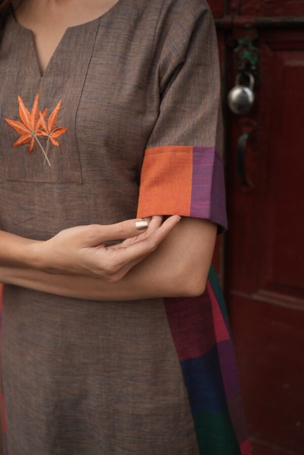 Grey - Violet Madras Checks Kurta Set