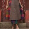 Grey - Violet Madras Checks Kurta Set