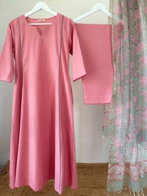 Blush Pink Kota Dupatta Set