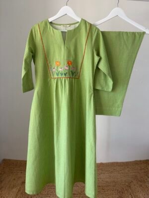 Green Floral Embroidered Co-ord Set