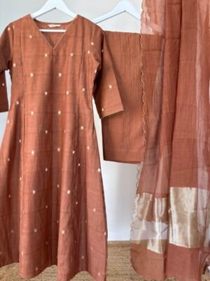 Almond Brown Mul Chanderi Set