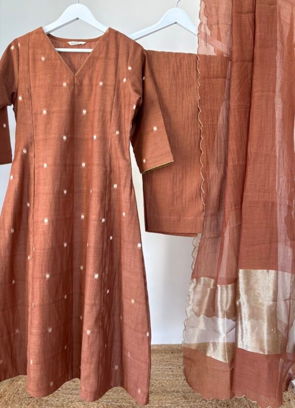 Almond Brown Mul Chanderi Set
