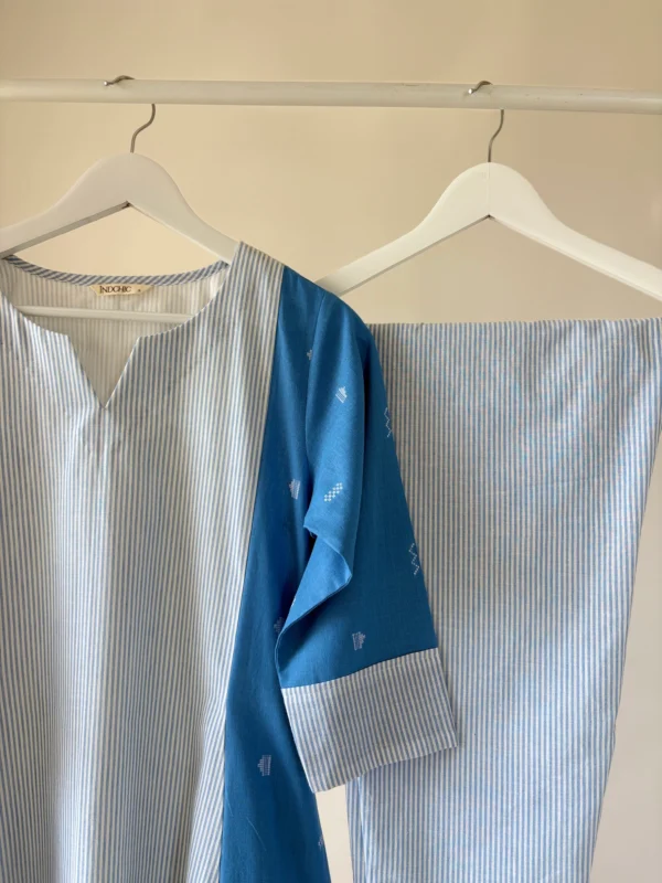 Blue Stripes Panel Kurta Set
