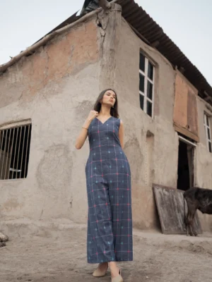 Linen-cotton Jumpsuit - Denim like blue