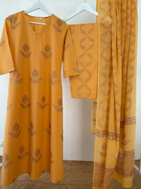 Mango Orange Handblock printed Suit Set