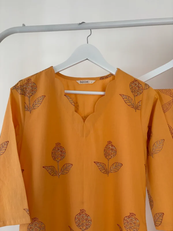 Mango Orange Handblock printed Suit Set