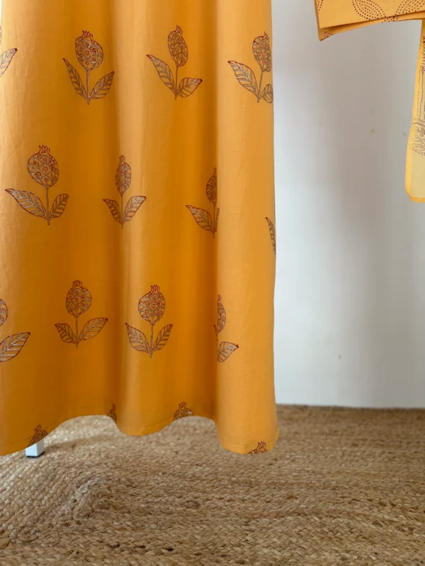 Mango Orange Handblock printed Suit Set