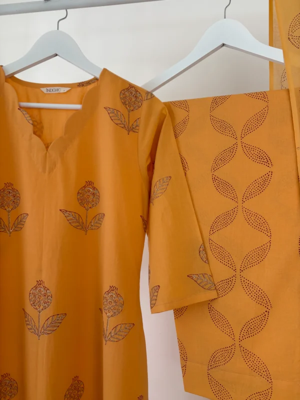 Mango Orange Handblock printed Suit Set