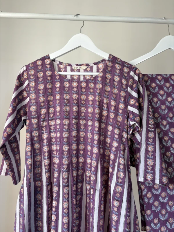 Violet Hand-block printed Kurta Set