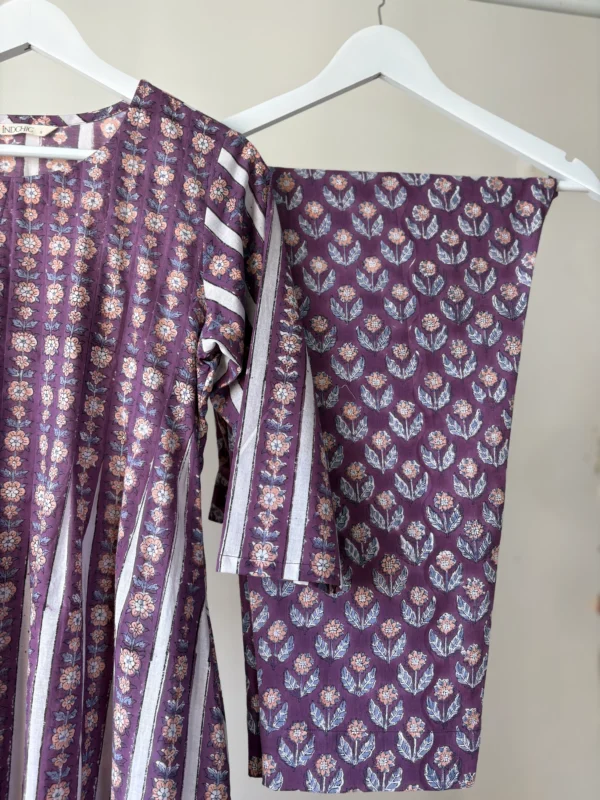 Violet Hand-block printed Kurta Set