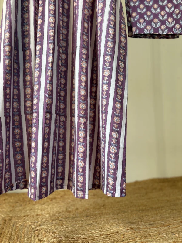 Violet Hand-block printed Kurta Set