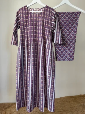 Violet Hand-block printed Kurta Set