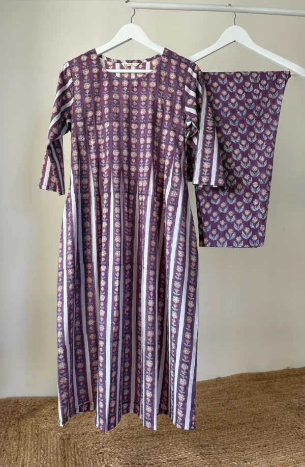 Violet Hand-block printed Kurta Set