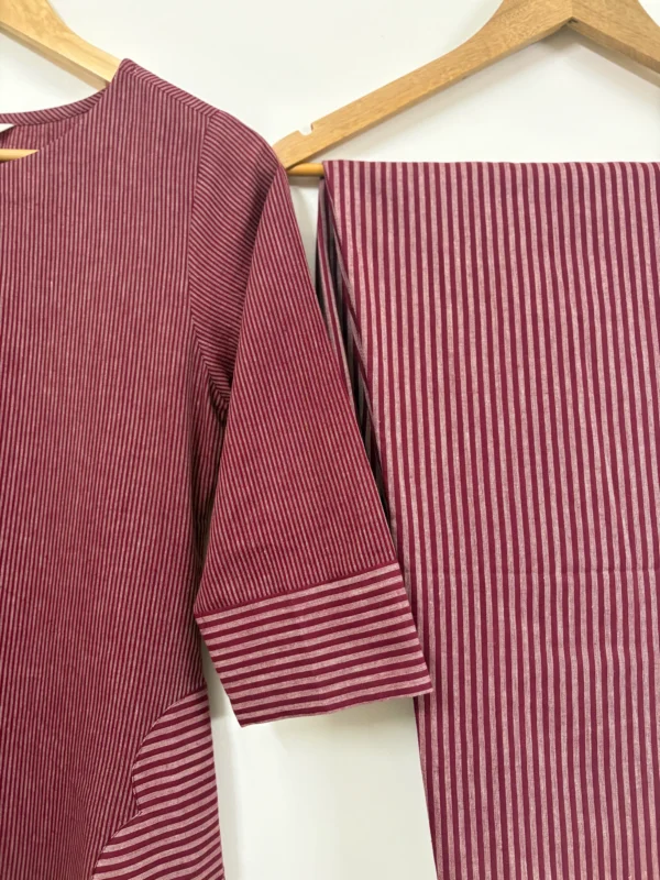 Berry Wine Striped Kurta Set