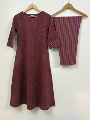 Berry Wine Striped Kurta Set