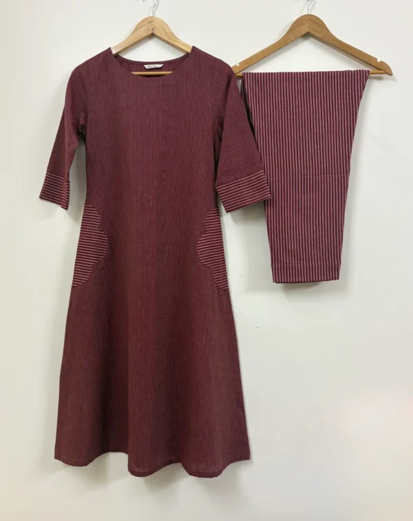 Berry Wine Striped Kurta Set