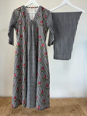 BW Striped Handblock Printed Kurta Set