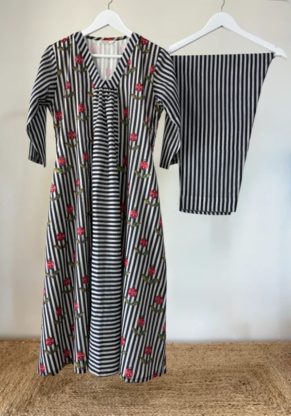 IMG_6325 BW Striped Handblock Printed Kurta Set
