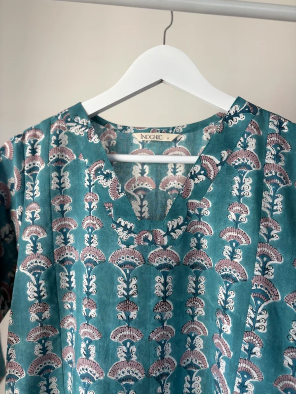 Blue hand-block printed set with Kota dupatta
